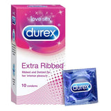 Durex Extra Ribbed Condoms for Men - 10 Count |Ribbed and Dotted for Extra Stimulation|Suitable for use with lubes & toys.